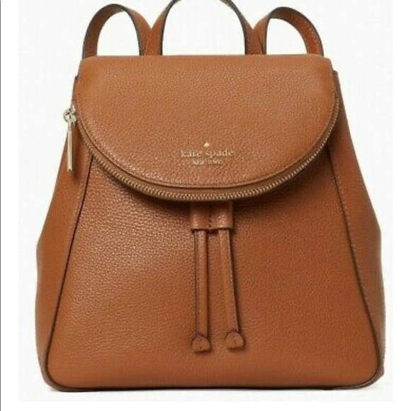 Kate Spade Leila Brown Pebbled Leather Flap Backpack